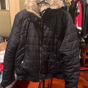 Aeropostale Black Puffer Jacket with Faux Fur Trim